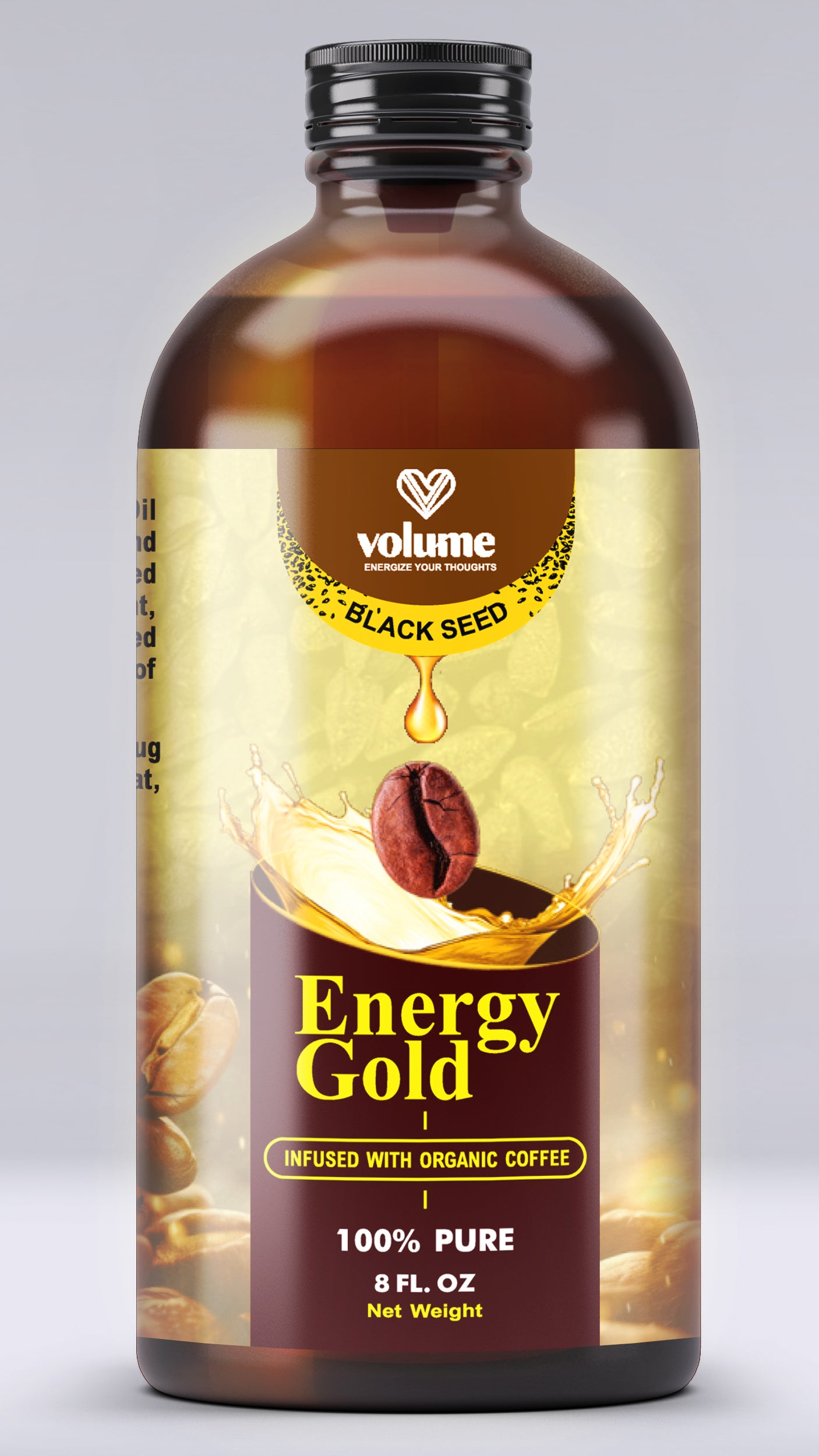 Energy Gold, 100% Pure Black Seed Oil Infused with Organic Coffee (8oz)