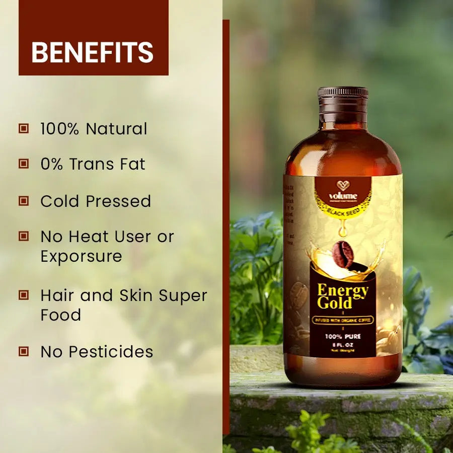 Energy Gold, 100% Pure Black Seed Oil Infused with Organic Coffee (8oz) Volume