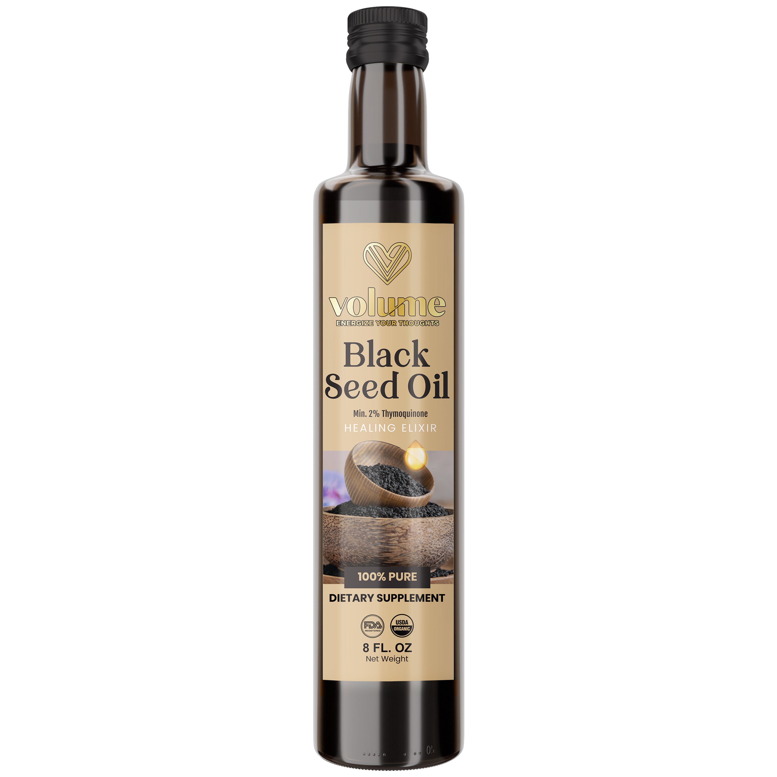 High TQ 100% Pure Black Seed Oil (8oz, Glass Bottle)
