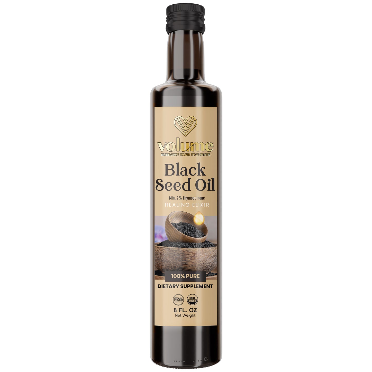 High TQ 100% Pure Black Seed Oil (8oz, Glass Bottle) - Volume
