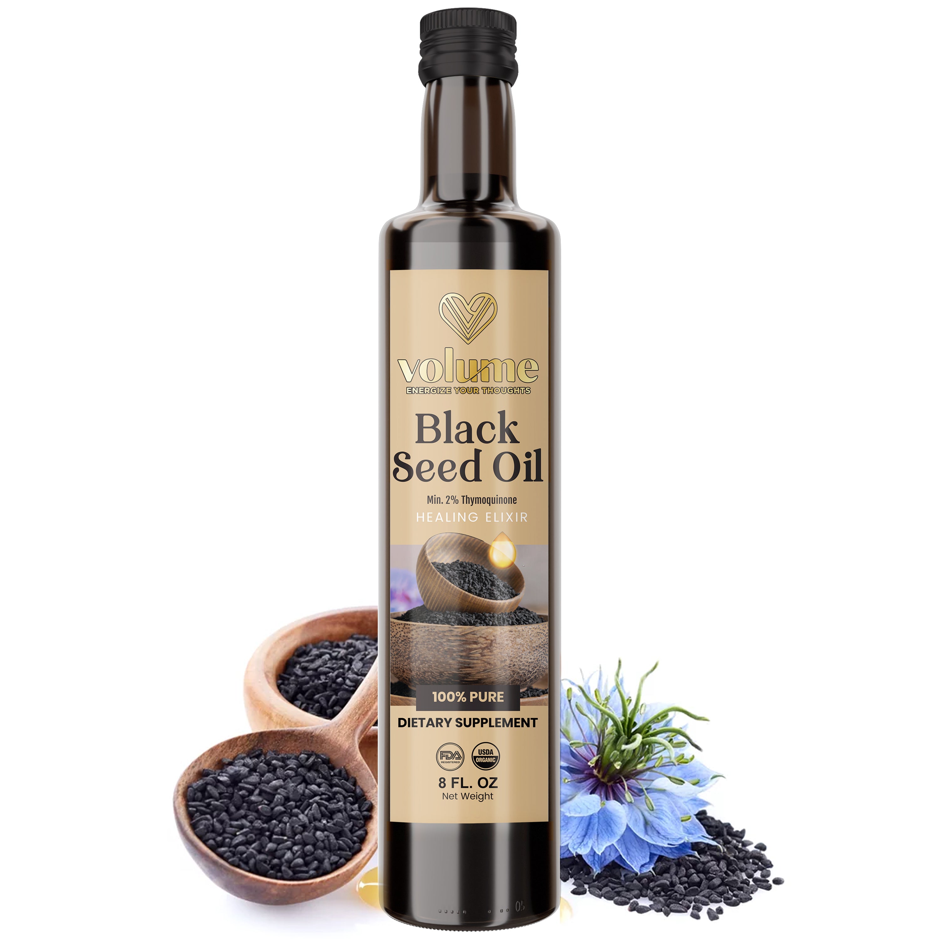 High TQ 100% Pure Black Seed Oil (8oz, Glass Bottle)