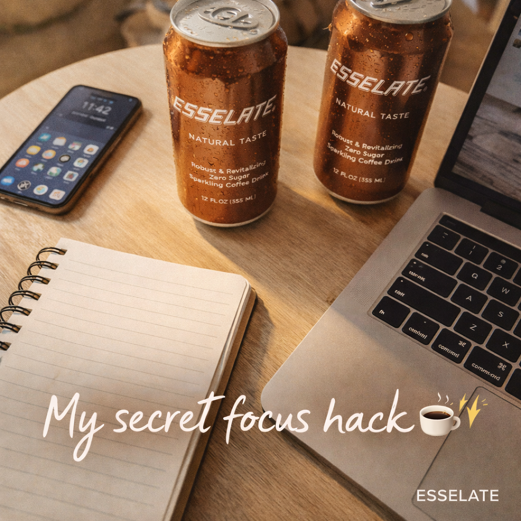 ESSELATE zero-sugar sparkling coffee — bold real-coffee taste with a sparkling finish