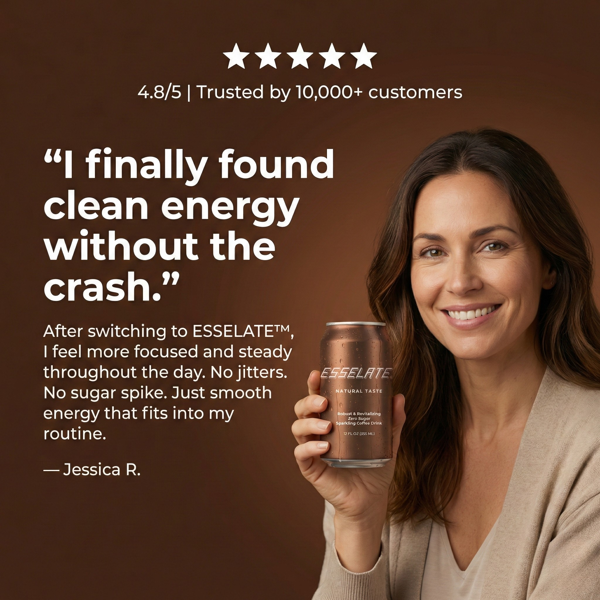 ESSELATE sparkling coffee — clean caffeine for steady focus without the jitters