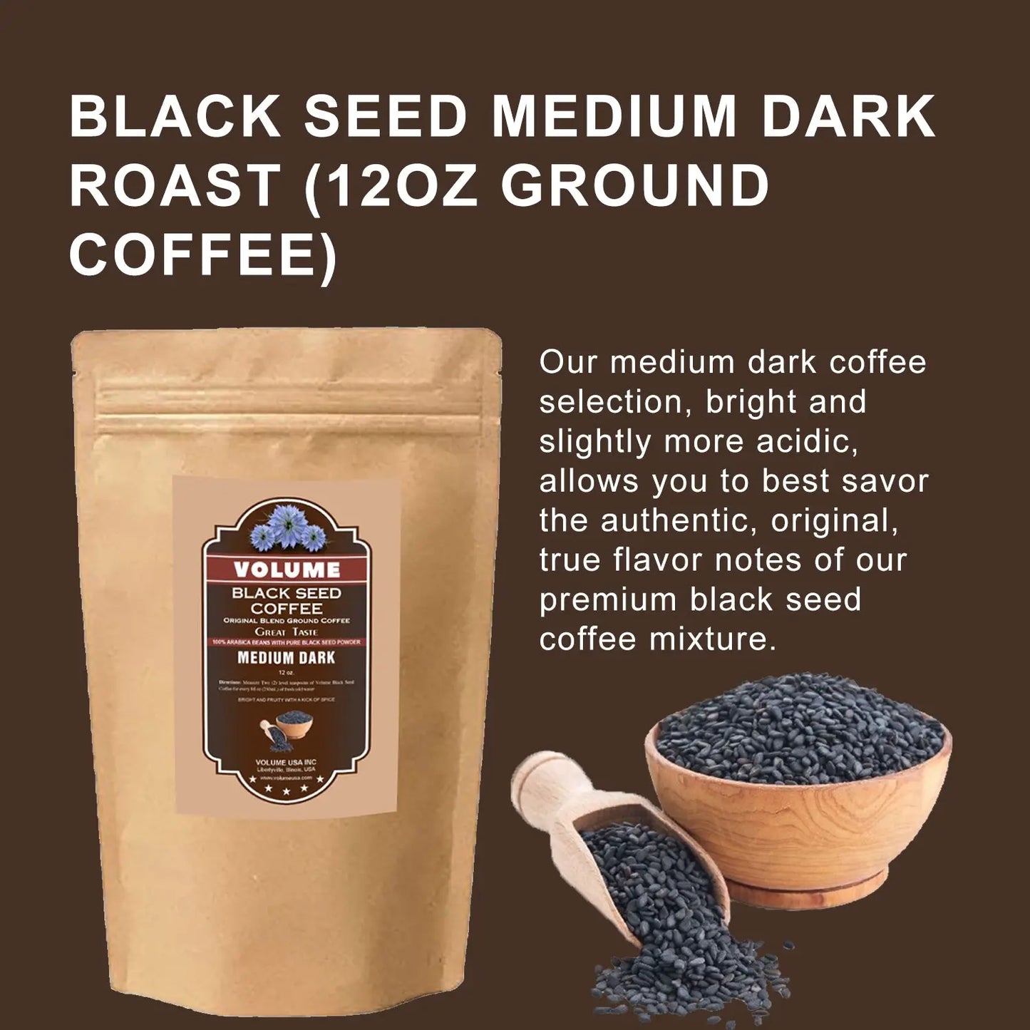 Black Seed Dark Roast (12oz Ground Coffee) Volume USA