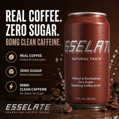 ESSELATE™ Sparkling Coffee Soda — Real Coffee, Smooth, Zero Sugar, 80mg Clean Caffeine