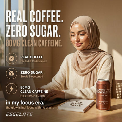ESSELATE™ Sparkling Coffee Drink — Real Coffee, Smooth, Zero Sugar, 80mg Clean Caffeine