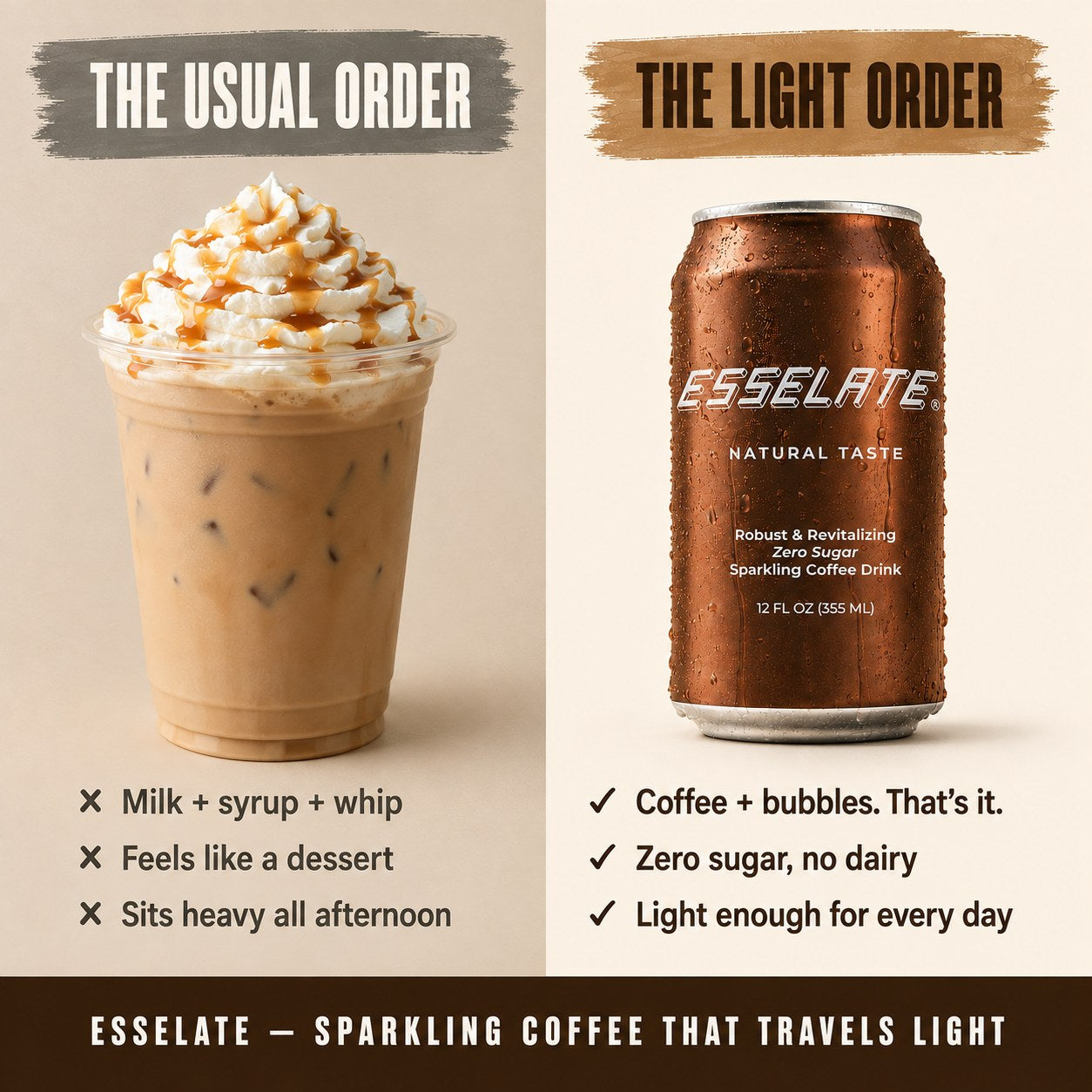 The usual coffee order versus the light ESSELATE order