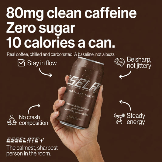 ESSELATE™ Sparkling Coffee Drink — Real Coffee, Smooth, Zero Sugar, 80mg Clean Caffeine