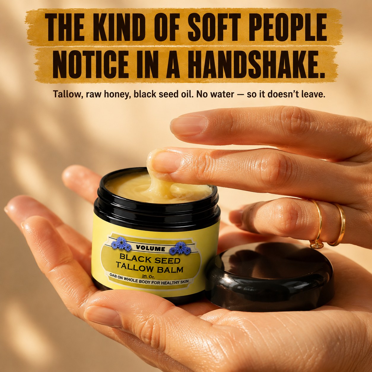 Black Seed Tallow Balm: tallow, raw honey, black seed oil